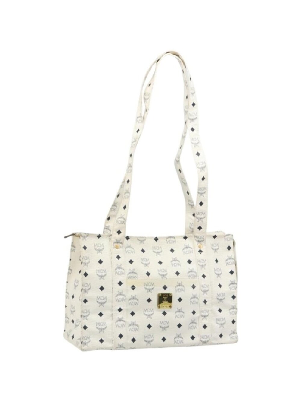 MCM Vicetos Logogram Tote Bag PVC Leather White
